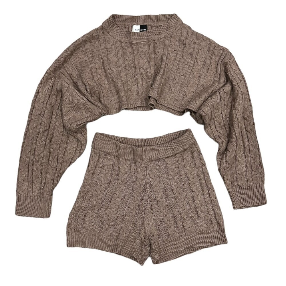 Day & Night Brown Knit Cropped Lounge Set S